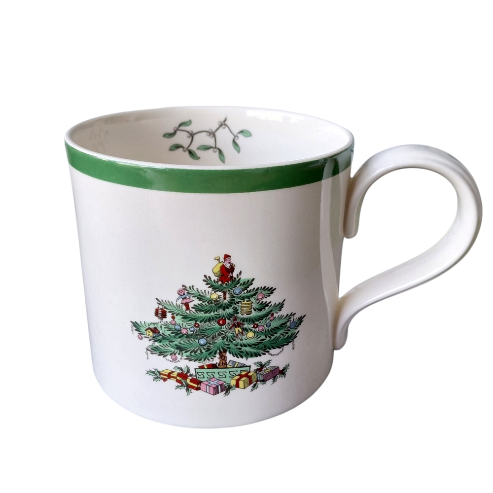 Spode Vintage Festive Christmas Tree Coffee Tea Mug Cup with Green Trim